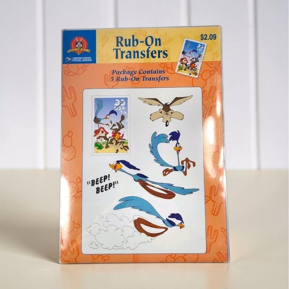 USPS Looney Tunes Wile E Coyote Roadrunner Rub-On Transfers NOS Warner Bros